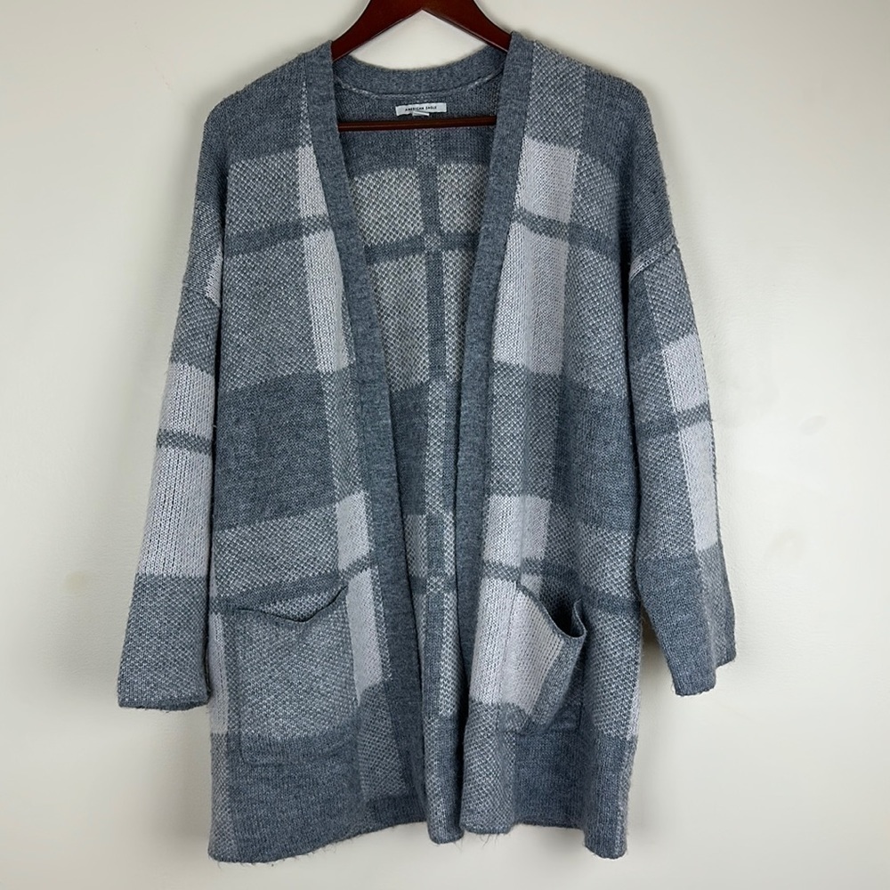 American Eagle Woman's Size Medium Open Cardigan Oversized Tunic Length Grey